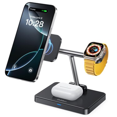 DUMTERR 3 in 1 Charging Station for Apple Devices,Magsafe Charger Stand Fast Charging,for iPhone16/15/14/13/12 Series&amp; AirPods&amp; iWatch(Black)