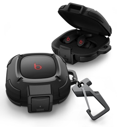 Dexnor Rugged Bumper Case for Beats Fit Pro (2021) Cases with Secure Lock, Shockproof Clear Cover with Carabiner &amp; Keyring for Beats Fit Pro 2021 Black