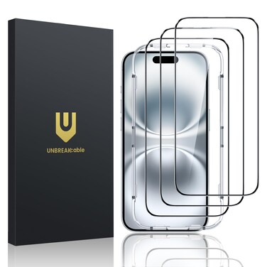 UNBREAKcable Screen Protector for iPhone 16 Plus/15 Plus [3-Pack] Full Coverage Double Shatterproof Tempered Glass [Installation Frame] [9H Hardness] [99.99% HD Clear] [Bubble Free] for iPhone 6.7