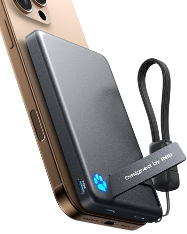 INIU Portable Charger, Ultra Slim Qi2 10000mAh 30W Magnetic Power Bank, Metal USB C in&amp;Out Wireless Battery Pack with Foldable Stand, Phone Charger, Only for iPhone 16/15/14/13/12 Series