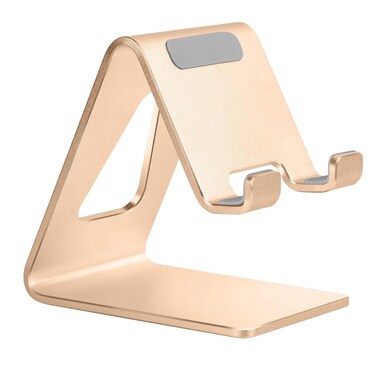 Aoviho Desk Cell Phone Stand Phone Holder, Aluminum Phone Cradle Dock for iPhone 15 14 13 12 pro Mini 11 X Xs max 8 7 6 6s Plus SE Samsung All Smart Phones, Gold