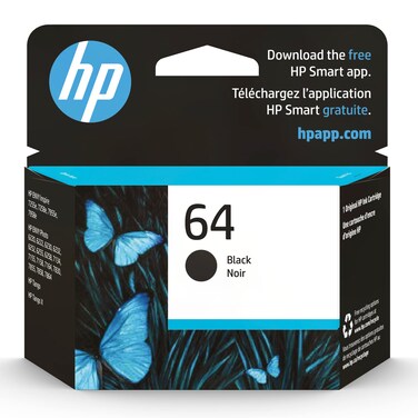 HP 64 Black Ink Cartridge   Works with HP ENVY Inspire 7950e; ENVY Photo 6200, 7100, 7800; Tango Series   Eligible for Instant Ink   N9J90AN