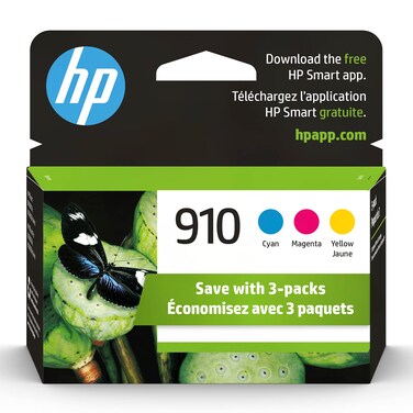 HP 910 Cyan, Magenta, Yellow Ink Cartridges   Works with HP OfficeJet 8010, 8020 Series, HP OfficeJet Pro 8020, 8030 Series   Eligible for Instant Ink   3YN97AN, 3 Count (Pack of 1)