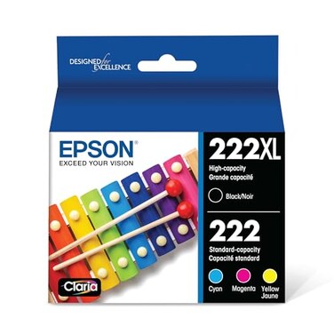 EPSON 222 Claria Ink High Capacity Black &amp; Standard Color Cartridge Combo Pack (T222XL-BCS) Works with WorkForce WF-2960, Expression XP-5200, Black/Cyan/Magenta/Yellow