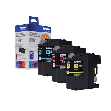 Brother Genuine Standard Yield Color Ink Cartridges, LC1013PKS, Replacement Color Ink Three Pack, Includes 1 Cartridge Each of Cyan, Magenta &amp; Yellow, Page Yield Upto 300 Pages/Cartridge, LC101