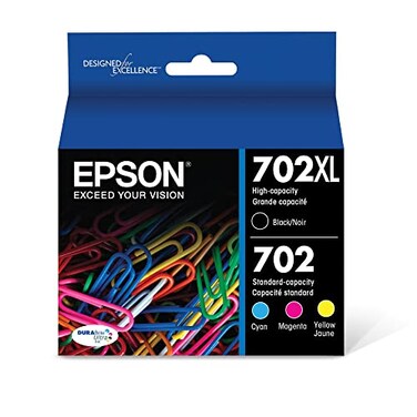 EPSON 702 DURABrite Ultra Ink High Capacity Black &amp; Standard Color Cartridge Combo Pack (T702XL-BCS) Works with WorkForce Pro WF-3720, WF-3730, WF-3733