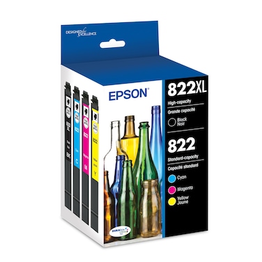 EPSON 822 DURABrite Ultra Ink High Capacity Black &amp; Standard Color Cartridge Combo Pack (T822XL-BCS) Works with WorkForce Pro WF-3820, WF-3823, WF-4820, WF-4830, WF-4833, WF-4834