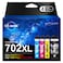 Uniwork 702XL 702 XL 702 Ink Cartridges Remanufactured Ink High Yield Replacement for Epson 702XL 702 702 XL T702XL use with Pro WF-3720 WF-3730 WF-3733 Printer (Black Cyan Magenta Yellow, 4 Pack)