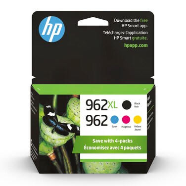 Original HP 962 Cyan, Magenta, Yellow / 962XL Black Ink Cartridges (4-Pack)   Works with HP OfficeJet 9010 Series, HP OfficeJet Pro 9010, 9020 Series