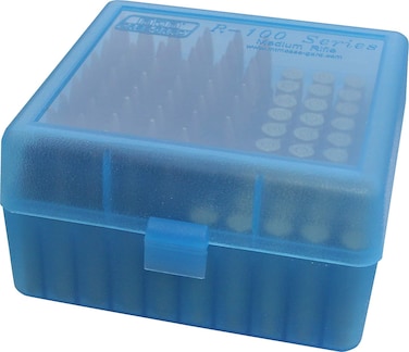 MTM 100 Round Flip-Top Rifle Ammo Box 22-25, 308 W, Blue,3.05-Inch