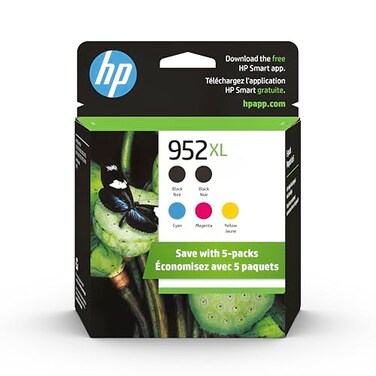HP Original 952XL Black, Cyan, Magenta, Yellow High-Yield Ink Cartridges (5-Pack)   Works OfficeJet 8702 OfficeJet Pro 7700, 8210, 8700 Series   Eligible for Instant Ink   6ZA00AN