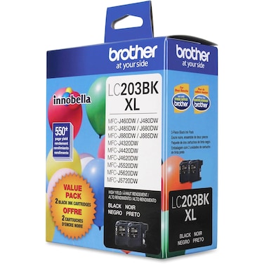 Brother Genuine High Yield Black Ink Cartridges, LC2032PKS, Replacement Black Ink Two Pack, Includes 2 Cartridges of Black Ink, Page Yield Up To 550 Pages/Cartridge, LC203