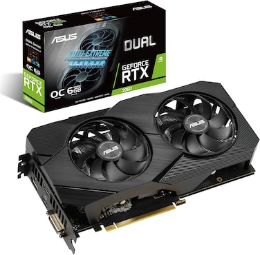 ASUS GeForce RTX 2060 Overclocked 6G GDDR6 Dual-Fan EVO Edition VR Ready HDMI DisplayPort DVI Graphics Card (DUAL-RTX2060-O6G-EVO)