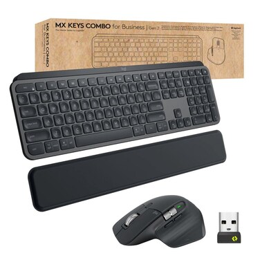 Logitech MX Keys Combo for Business   Gen 2, Full Size Wireless Keyboard and Wireless Mouse, with Keyboard Palm Rest, Bluetooth, Logi Bolt, Quiet Clicks, Windows/Mac/Chrome/Linux - Graphite
