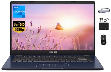 ASUS Vivobook Ultrathin Go Laptop 2024Newest, 14'' FHD Display, Dual-Core Intel Celeron N4500 (Upto 2.80GHz), 4GB RAM, 128GB (64GB eMMC+64GB SD), Webcam, Long Battery, Windows 11S +MarxsolAccessory