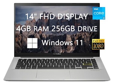 ASUS - Vivobook Laptop, 14" FHD Display, Intel 10th Gen i3-1005g1 Processor, X413JA- 211.VBWB, 4GB RAM, 256GB(128GB SSD+128GB Card), Windows 11 Home, Fast Charge, Bluetooth, White, LIONEYE Bundle