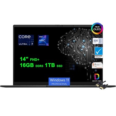 ASUS Zenbook OLED Copolit AI PC Laptop   14" FHD+ Lumina OLED Touch 550nits 100% DCI-P3 Glossy   Intel 16-core Ultra 7 155H   16GB DDR5 1TB SSD   Backlit Thunderbolt Harman/kardon Win11Pro +HDMI Cable