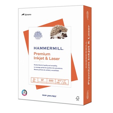 Hammermill Printer Paper, Premium Inkjet &amp; Laser Paper 24 Lb, 8.5 x 11 - 1 Ream (500 Sheets) - 97 Bright, Made in the USA, 166140R