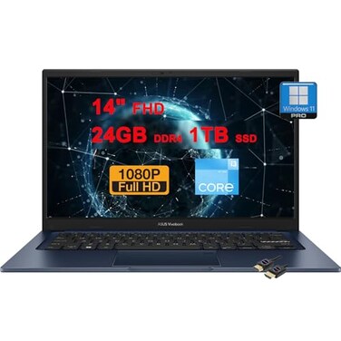 ASUS VivoBook 14 Business Laptop   14" FHD Anti-Glare   Intel Hexa-core i3-1215U (>i7-1165G7)   24GB DDR4 1TB SSD   USB-C Privacy Webcam SonicMaster Win11Pro Blue + HDMI Cable
