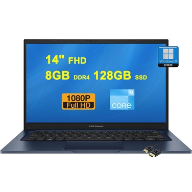 ASUS VivoBook 14 Business Laptop   14" FHD Anti-Glare   Intel Hexa-core i3-1215U (>i7-1165G7)   8GB DDR4 128GB SSD   USB-C Privacy Webcam SonicMaster Win11Pro Blue + HDMI Cable