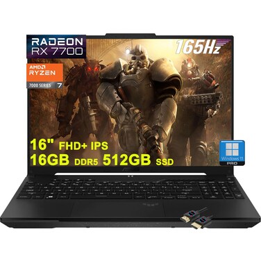 ASUS TUF Gaming A16 Laptop   16"" FHD+ 165Hz 100% sRGB   AMD 8-core Ryzen 7 7735HS   16GB DDR5 512GB SSD   Radeon RX7700S 8GB Graphic (>RTX4060)   Backlit USB-C USB4 Win11Pro + HDMI Cable, Black