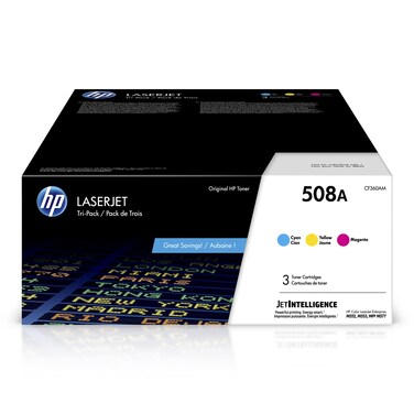 HP 508A Cyan, Magenta, Yellow Toner Cartridges (3-pack)   Works with HP Color LaserJet Enterprise M552, M553, HP Color LaserJet Enterprise MFP M577 Series   CF360AM