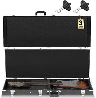 CAHAYA HardShell Wood Case Electric Guitar Hard Case Rectangle Shaped Guitar Case Hardshell for Standard Electric Guitars with Lock Latch Keys Black CY0209