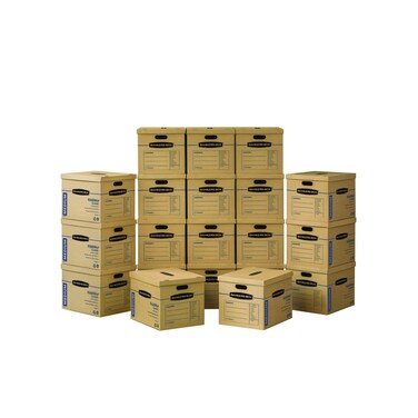 Bankers Box Medium Classic Moving Box 20 Pack, Reinforced Handles, Tape-Free Assembly, Box with Lid, 19-in x 14.5-in x 15.5-in (8817202)