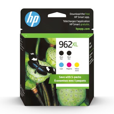 HP Original 962XL Black, Cyan, Magenta, Yellow High-Yield Ink Cartridges (5-Pack)   Works OfficeJet 9010 Series, OfficeJet Pro 9010, 9020 Series   Eligible for Instant Ink   6ZA57AN