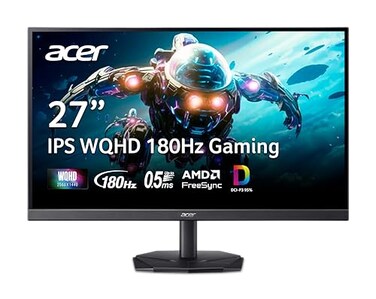 Acer Nitro 27" WQHD 2560 x 1440 IPS Gaming Monitor   AMD FreeSync   Up to 180Hz Refresh   Up to 0.5ms   DCI-P3 95%   HDR 10 Support   1 x Display Port 1.2 &amp; 2 x HDMI 2.0   KG271U N3bmiipx