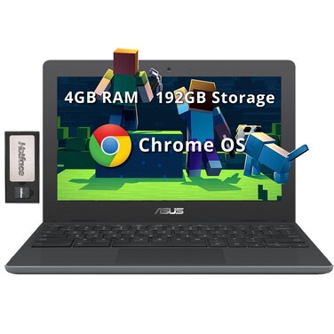 ASUS Chromebook C204 11.6" HD Rugged Chromebook, Intel Celeron N4020 Dual-Core, 4GB RAM, 192GB Storage(32GB eMMC+160GB Docking Station Set), Intel UHD Graphics 600, Wi-Fi, Chrome OS, Dark Gray,