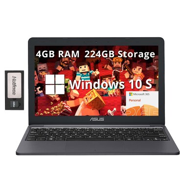 ASUS Vivobook E12 11.6" HD Laptop, Intel Celeron N3350, 4GB RAM, 224GB Storage(64GB eMMC+160GB Docking Station Set), Intel HD Graphics 500, HD Webcam, Win 10 S, Star Grey