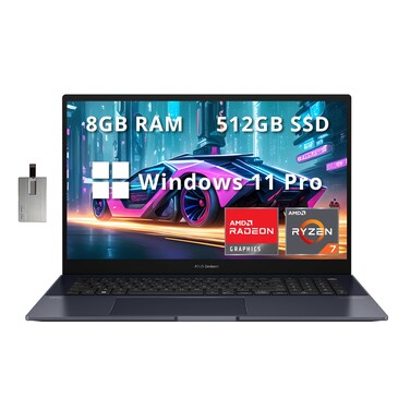 ASUS Zenbook Pro 17 Laptop, 17.3" Pantone Validated Display, AMD Ryzen 7 6800H, 8GB LPDDR5, 512GB PCIe SSD, Backlit Keyboard, WiFi 6E, Fingerprint, Win11 Pro, Tech Black, 32GB Hotface USB Card
