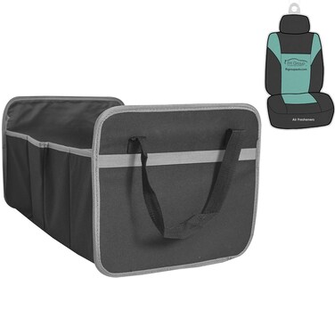 FH Group Foldable Car Storage Bin, Expandable Accordion Car Storage Bin, Collapsible Cargo Organizer (Gray/Black)