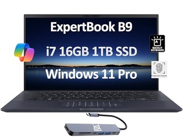 ASUS ExpertBook B9 Thin &amp; Light Laptop (14" FHD, Intel 10-Core i7-1255U, 16GB RAM, 1TB SSD) for Business, Traveling, Engineering, Backlit, Fingerprint, 3-Yr WRT, IST Hub, Win 11 Pro w/AI Copilot