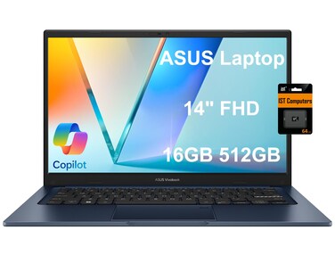ASUS Vivobook 14 Slim Laptop (14" FHD, 16GB RAM, 512GB SSD, Intel Core i3-1215U (> i5-1235U)) for Student, Business, Education, Numeric Keypad, Fast Charge, Webcam, Win 11 Home S w/AI Copilot, Blue