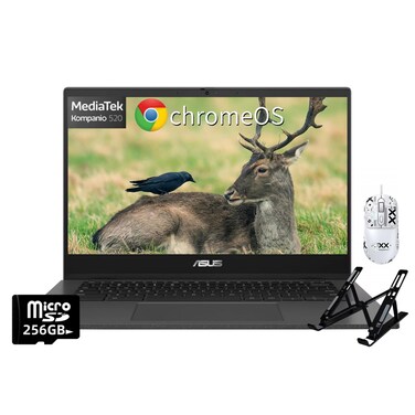 ASUS Chromebook CM1402 14" FHD Laptop, MediaTek Kompanio 520, 4 GB RAM, 320 GB Storage(64 GB eMMC+256 GB MSD), WiFi 6, SD Card Reader, Long-Lasting Battery, Chrome OS, Laptop Stand &amp; Mouse