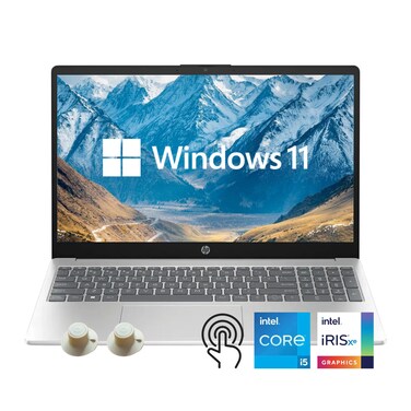 HP 15.6 inch Laptop, Intel i5 Processor Up to 4.4 GHz, 32GB RAM, 1TB SSD, HD Touch Screen, Intel Iris Xe Graphics, Windows 11 Home, Webcam, Wi-Fi, Bluetooth, Natural Silver, Alpacatec Accessory
