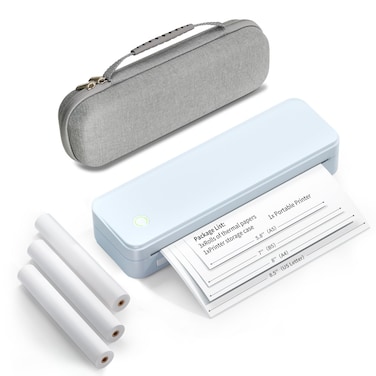 Gloryang Inkless Portable Printer for Travel, Wireless Thermal Printer Supports 8.5" x 11" US Letter Size, Bluetooth Printer Includes Carry Case and 3 Rolls of Thermal Paper Kit, Blue