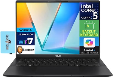 ASUS Vivobook S 14 AI Powered Laptop 14.0" AMOLED WUXGA Display (Intel Ultra 5-226v, 16GB LPDDR5X, 512GB SSD, Copilot, Backlit KB, 2 Thunderbolt 4, WiFi 7, Win 11 Home) w/DKZ USB Port Expander