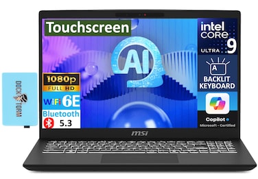 MSI Modern 15 H AI C1MTG-084US AI Powered Laptop 15.6" Touchscreen FHD Display (Intel Ultra 9-185H, 32GB DDR5, 1TB SSD, Intel Arc, Backlit KB, WiFi 6E, Webcam, Win 11 Home) w/DKZ USB Port Expander
