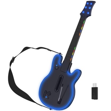 Lyvix Wireless Guitar Hero Guitar Controller for PS3/PS4/PC, Rechargeable Game Guitar for Guitar Hero, Rock Band, Clone Hero, Fortnite Festival, PlayStation 3/4 / PC with RGB Light, Audio Jack