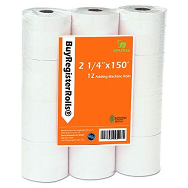 BuyRegisterRolls (12 Rolls) 2 1/4 x 150 ft White Adding Machine Tape Paper Rolls Premium One Ply Register/Adding Machine/Calculator Paper Rolls Printing Calculator 10 Key