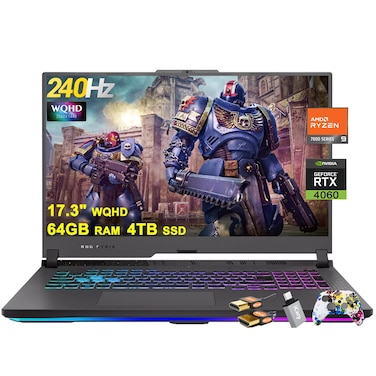 ASUS ROG Strix G17 G713 Gaming Laptop 17.3" WQHD IPS 240Hz AMD 12-Core Ryzen 9 7845HX (>i9-12900H) 64GB RAM 4TB SSD GeForce RTX 4060 8GB USB-C RGB Backlit Fast Charging Win11 w/ICP Accessory