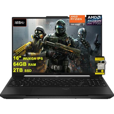 ASUS TUF Gaming A16 Laptop 16" WUXGA 165Hz 100% sRGB AMD 8-core Ryzen 7 7735HS 64GB RAM 2TB SSD Radeon RX 7700S 8GB (>RTX4060) Backlit USB4 Fast Charge AI Noise Cancelation Win11 w/ICP Accessory