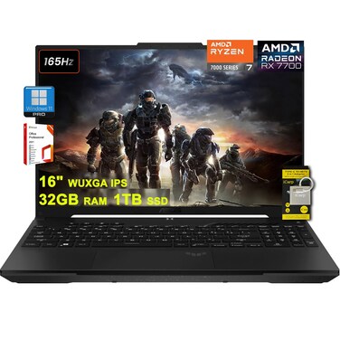 ASUS TUF Gaming A16 Laptop 16" WUXGA 165Hz 100% sRGB AMD 8-core Ryzen 7 7735HS 32GB DDR5 1TB SSD Radeon RX 7700S (>RTX4060) Backlit USB4 AI Noise Cancelation Office2021Pro Win11Pro w/ICP Accessory