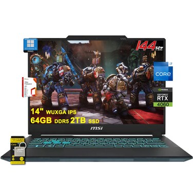 MSI Cyborg 14 Gaming Laptop 14" WUXGA IPS 144Hz (100% sRGB) Intel 10-core i7-13620H 64GB DDR5 2TB SSD GeForce RTX 4060 Backlit USB-C Win11Pro w/ICP Accessory