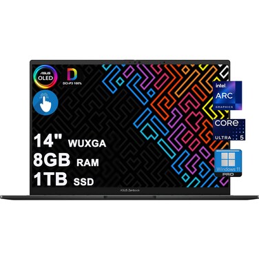 ASUS Zenbook 14 OLED Business AI PC Laptop 14" WUXGA OLED Touch (550nits 100% DCI-P3 Glossy) Intel 14-core Ultra 5 125H 8GB RAM 1TB SSD Backlit Thunderbolt Harman/kardon Win11Pro w/ICP Accessory