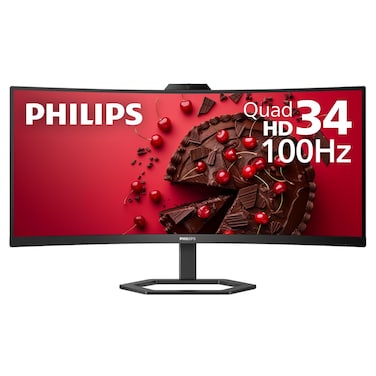PHILIPS 34E1C5600HE 34" UltraWide QHD 21:9 Monitor with Built-in Windows Hello Webcam &amp; Noise Canceling Mic, USB-C Docking, Stereo Speakers, 100Hz, 4-Year Advance Replacement