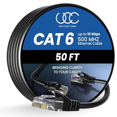 Ultra Clarity Cables Cat6 50 ft Ethernet Cable, RJ45, LAN, utp, Cat 6, Network, Patch, Internet Cable - 50 Feet